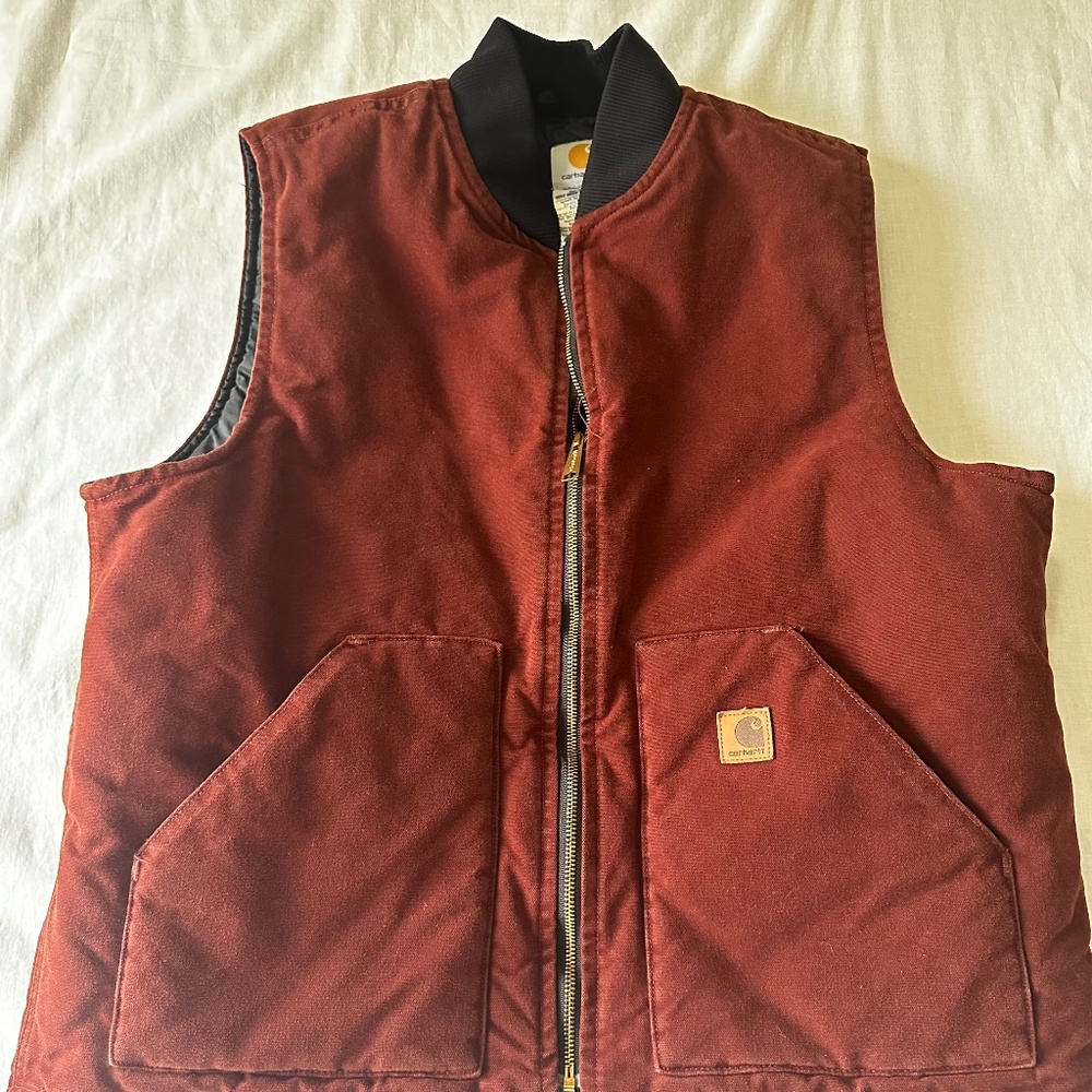 Vintage Carhartt V02 CLY Red Clay Quilted Lined Full Zip Canvas Work Vest – Men’